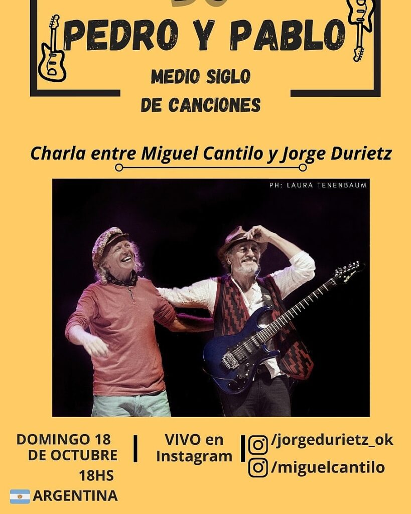 A 50 años de Yo vivo en esta ciudad de Pedro y Pablo, Miguel Cantilo y Jorge Durietz harán una charla en vivo por Instagram