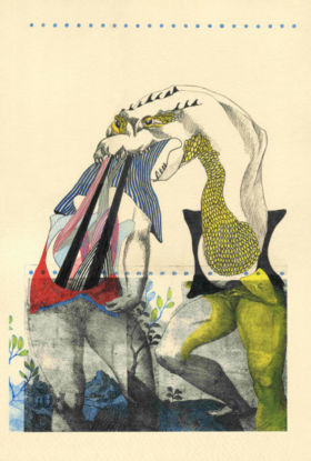 "Hay que defenderse", 2016, técnica mixta (photoplate,tintas), 35 x 50 cm.